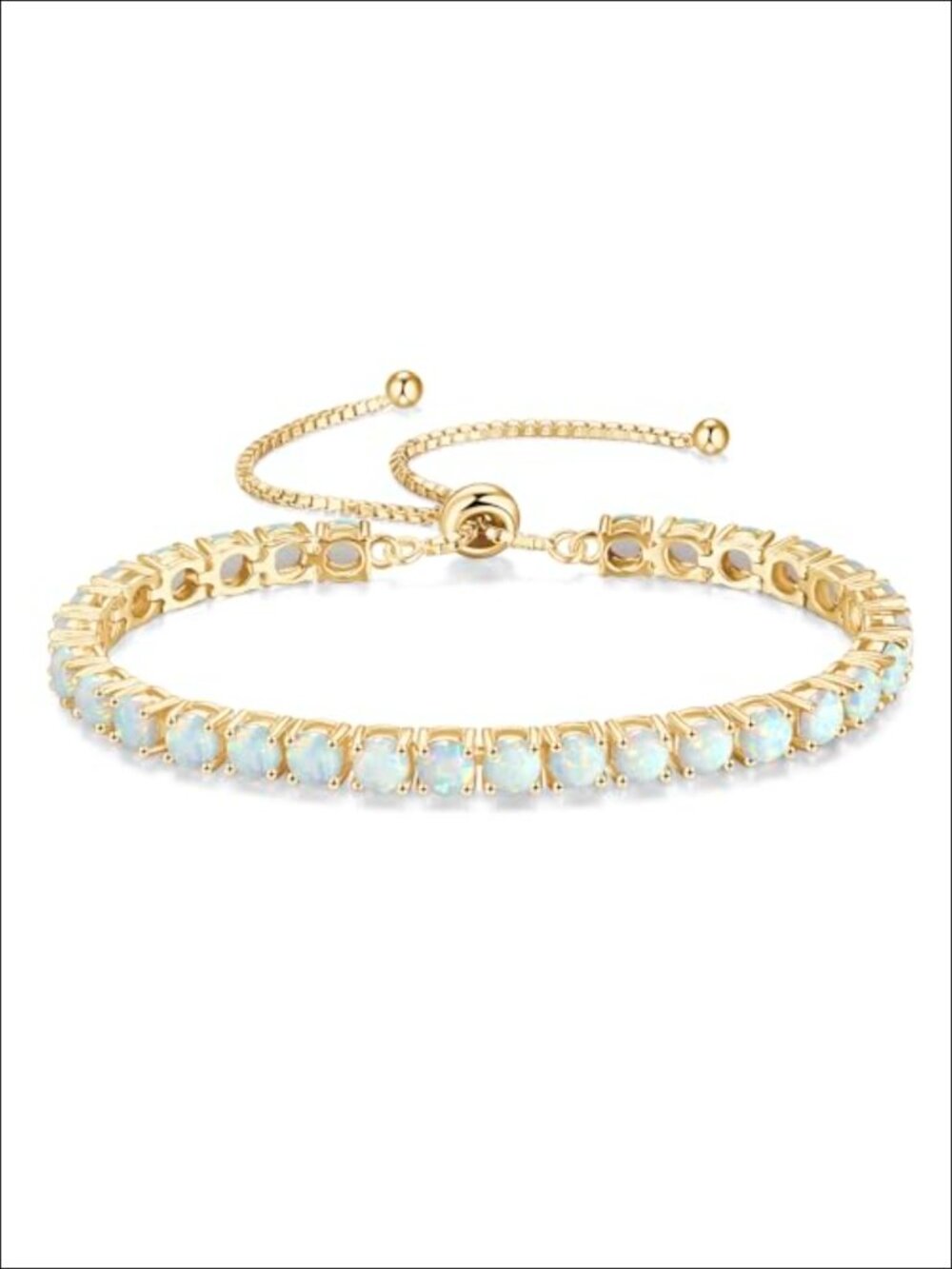 Sterling Silver Gold Plated Opal Tennis Bracelet Adjustable Chain Fine Jewelry